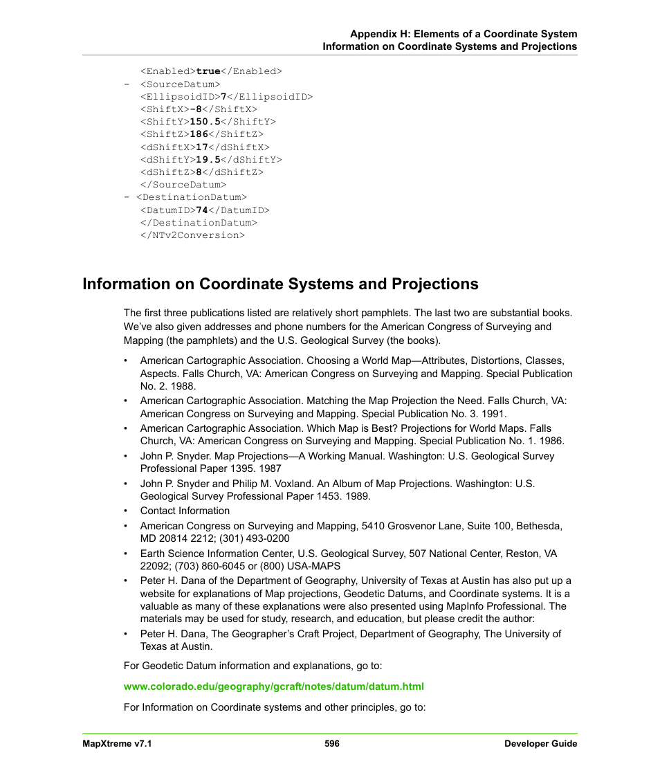 Information on coordinate systems and projections | Pitney Bowes MapXtreme User Manual | Page 589 / 640