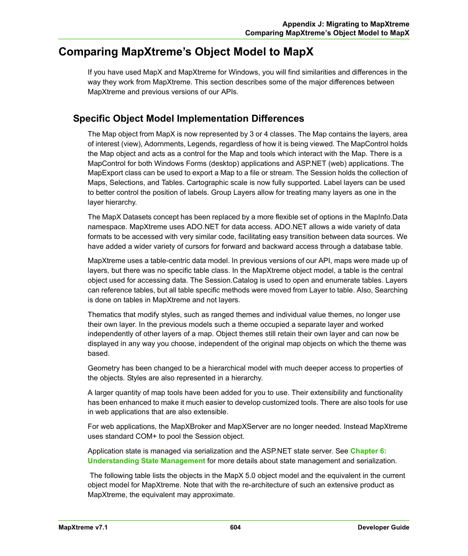 Comparing mapxtreme’s object model to mapx, Specific object model implementation differences | Pitney Bowes MapXtreme User Manual | Page 597 / 640