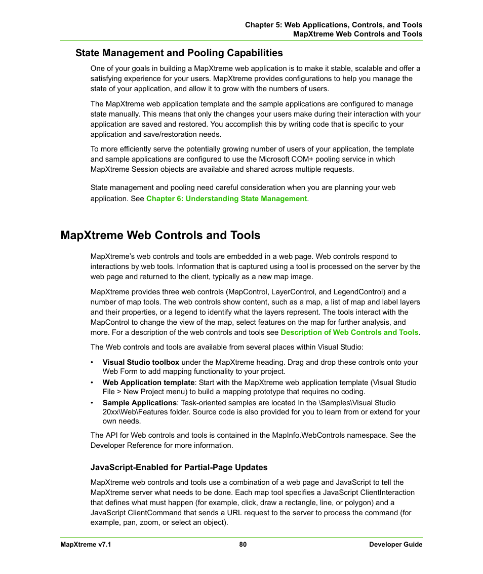 State management and pooling capabilities, Mapxtreme web controls and tools | Pitney Bowes MapXtreme User Manual | Page 80 / 640
