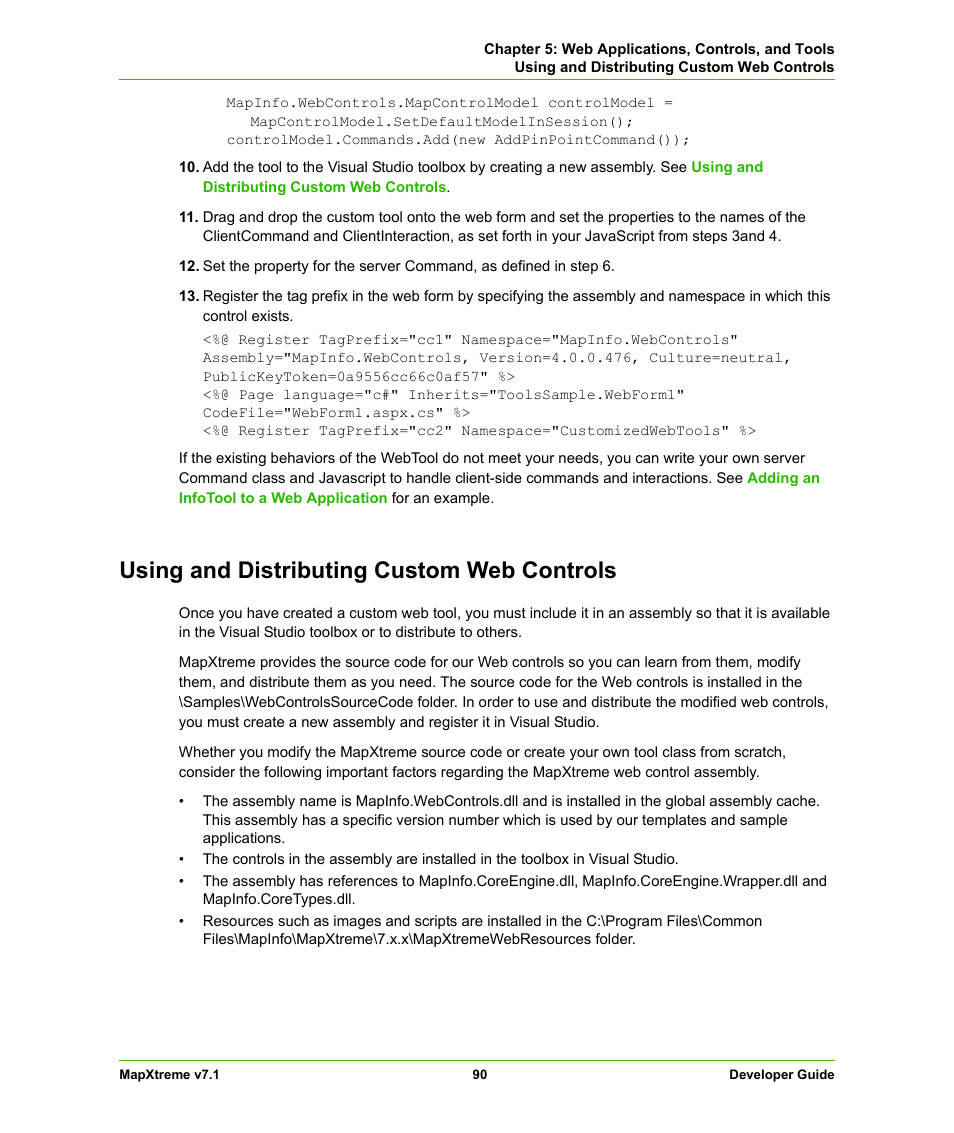 Using and distributing custom web controls | Pitney Bowes MapXtreme User Manual | Page 90 / 640