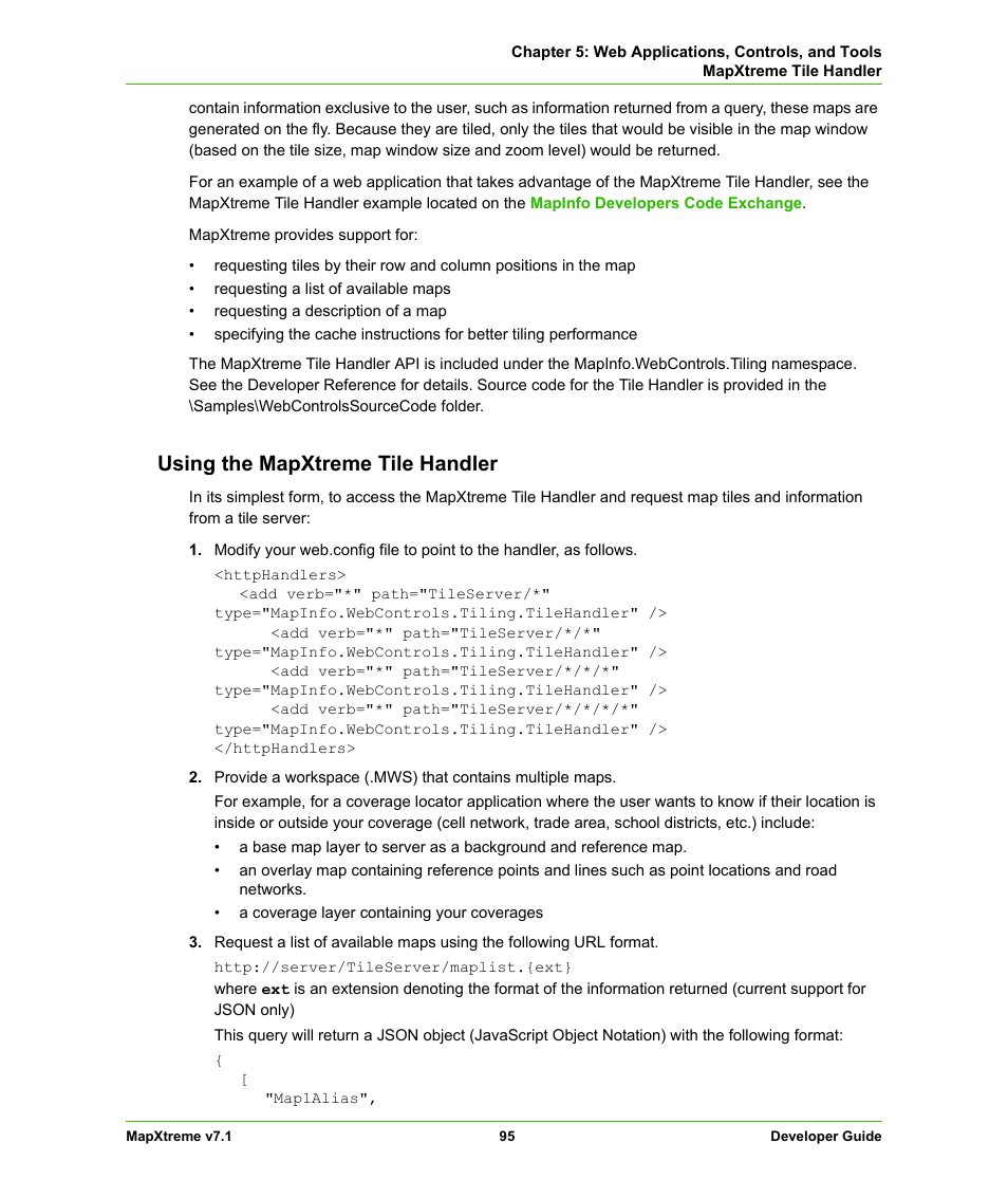 Using the mapxtreme tile handler | Pitney Bowes MapXtreme User Manual | Page 95 / 640
