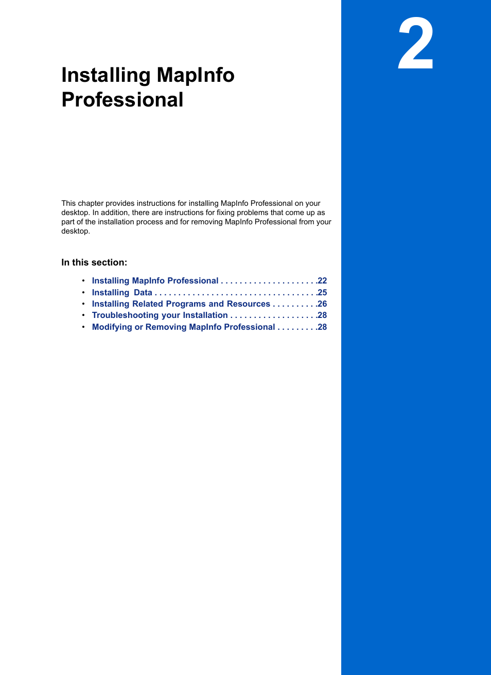 Installing mapinfo professional, Chapter 2: installing mapinfo professional | Pitney Bowes MapInfo Professional User Manual | Page 21 / 68