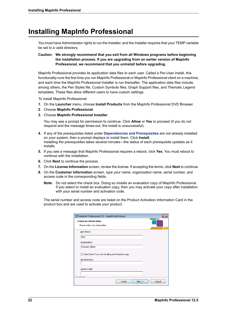 Installing mapinfo professional, Chapter 2: installing mapinfo professional | Pitney Bowes MapInfo Professional User Manual | Page 22 / 68