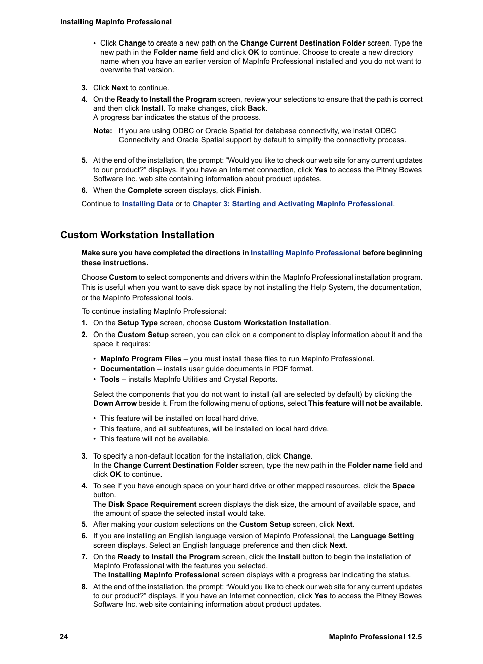 Custom workstation installation | Pitney Bowes MapInfo Professional User Manual | Page 24 / 68