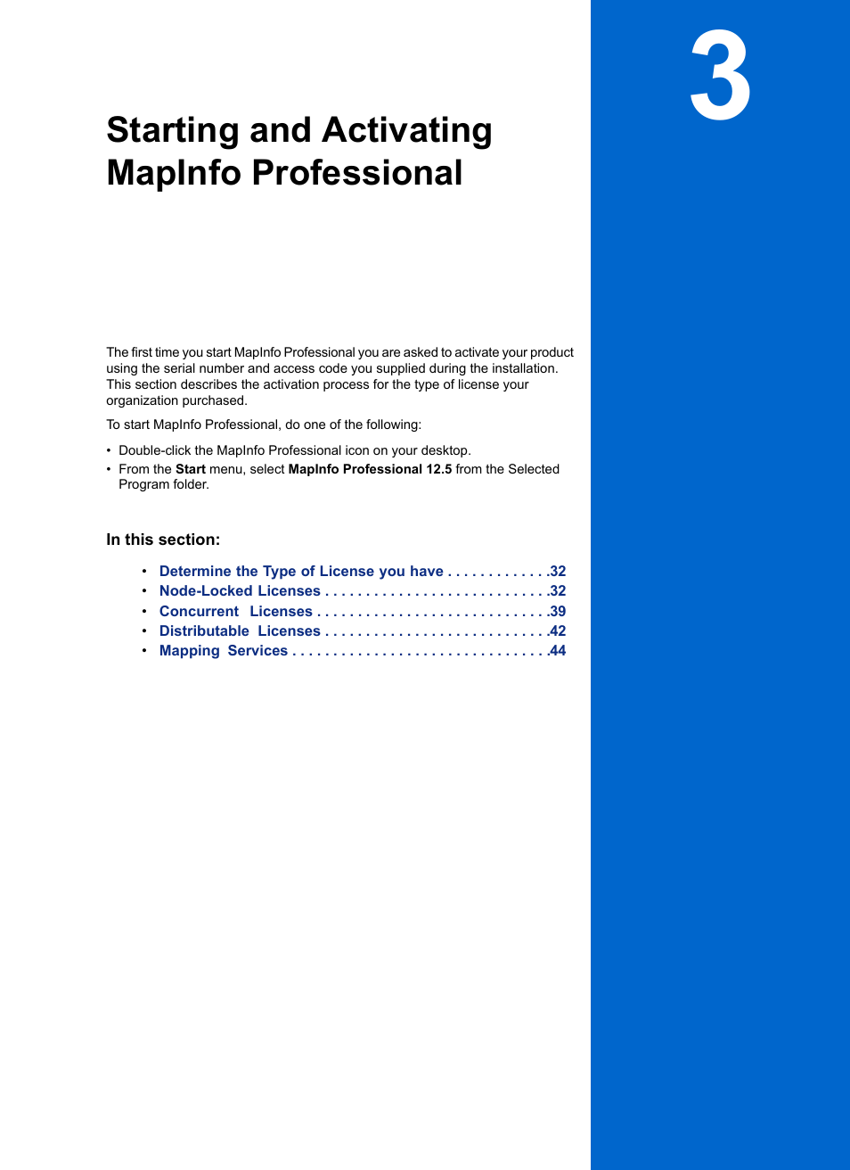 Starting and activating mapinfo professional, Chapter 3: starting, And activating mapinfo professional | Chapter 3: starting and activating, Mapinfo professional | Pitney Bowes MapInfo Professional User Manual | Page 31 / 68