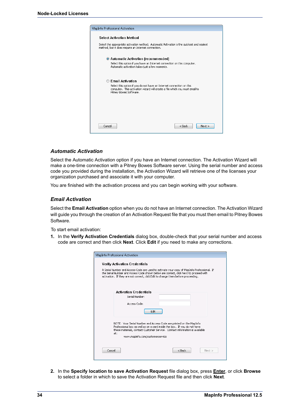 Automatic activation, Email activation | Pitney Bowes MapInfo Professional User Manual | Page 34 / 68