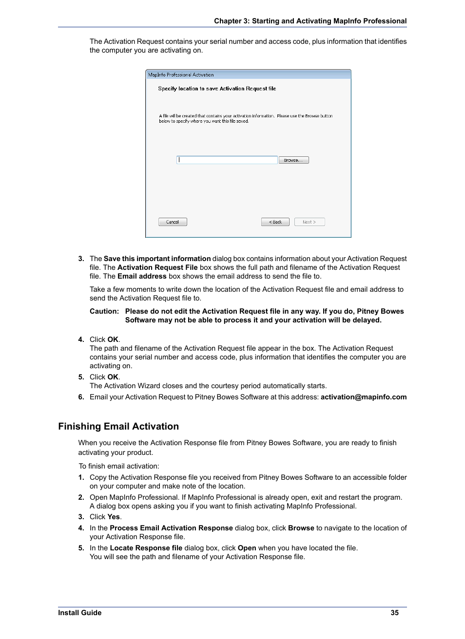 Finishing email activation | Pitney Bowes MapInfo Professional User Manual | Page 35 / 68