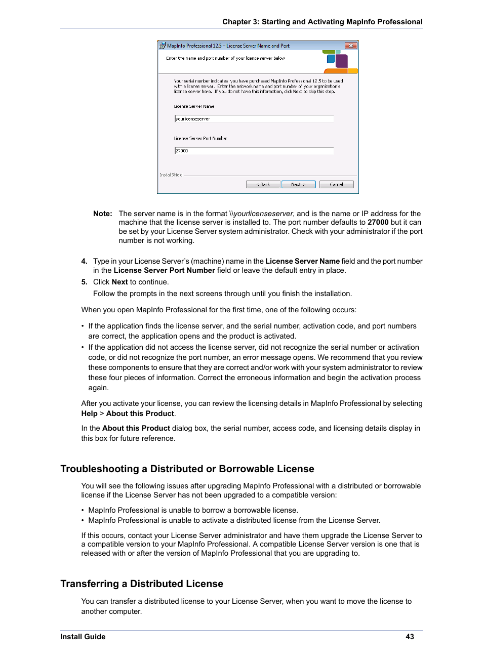 Transferring a distributed license | Pitney Bowes MapInfo Professional User Manual | Page 43 / 68