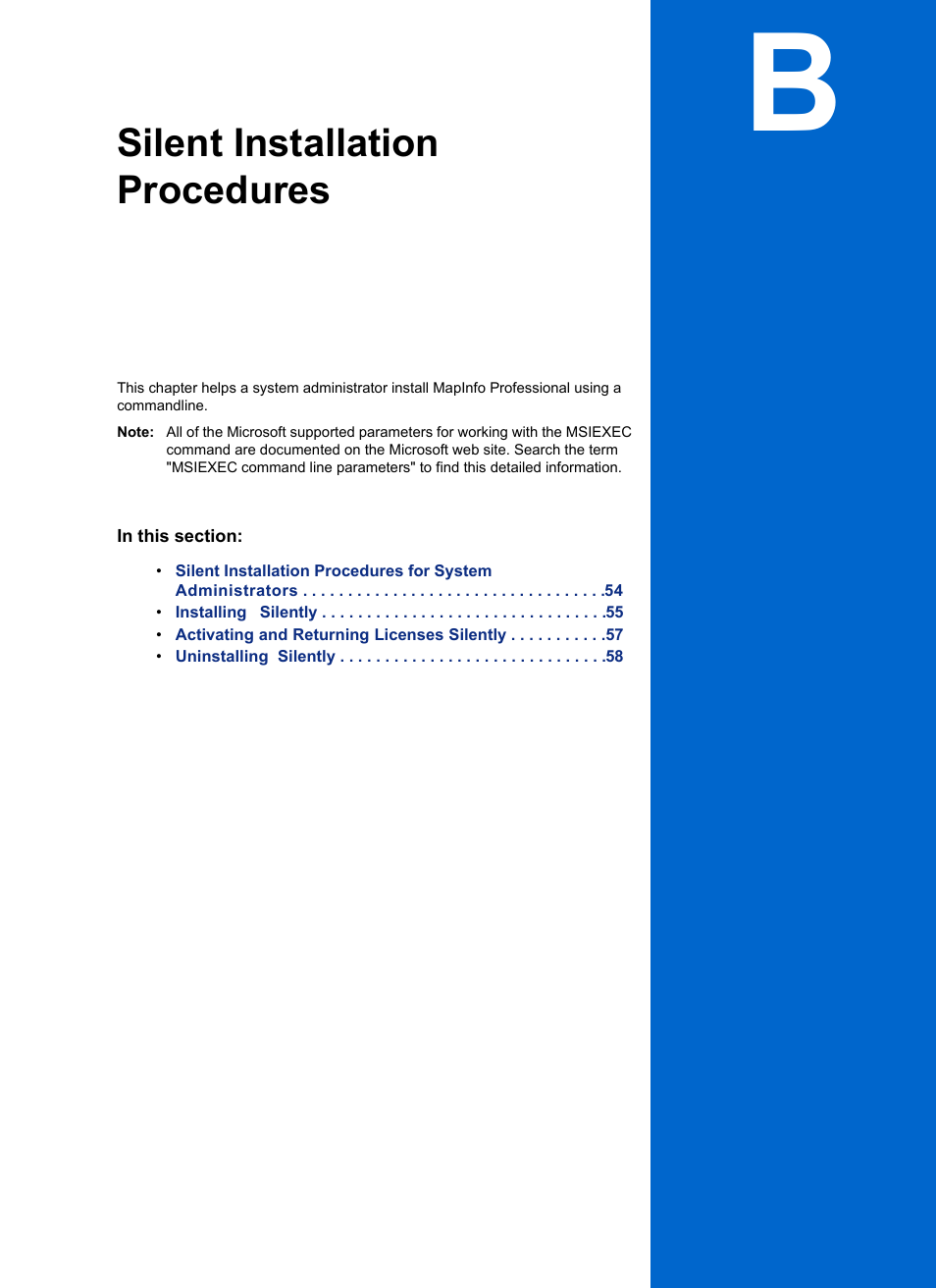 Silent installation procedures, Appendix b: silent installation procedures | Pitney Bowes MapInfo Professional User Manual | Page 53 / 68