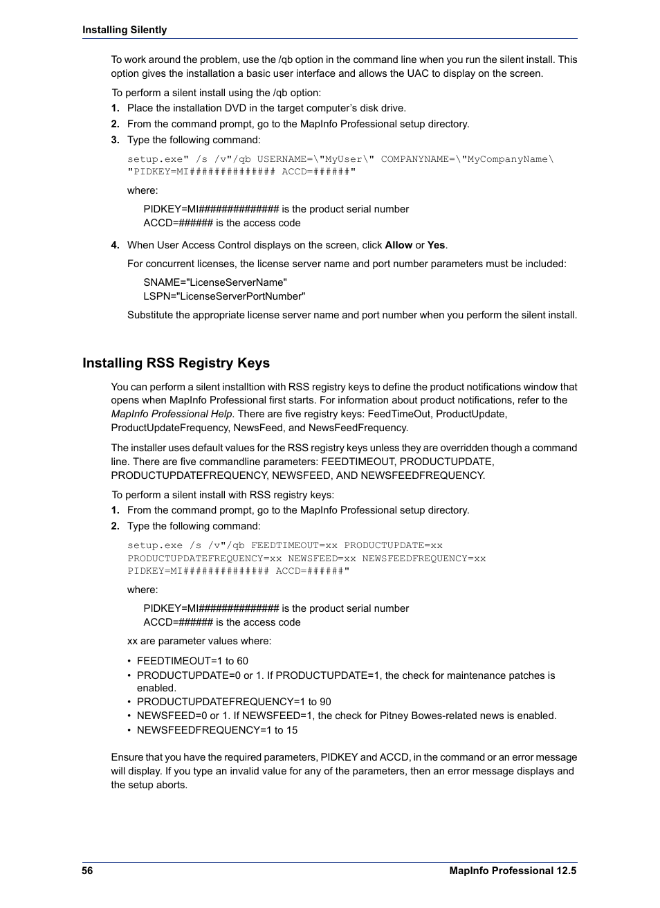 Installing rss registry keys | Pitney Bowes MapInfo Professional User Manual | Page 56 / 68