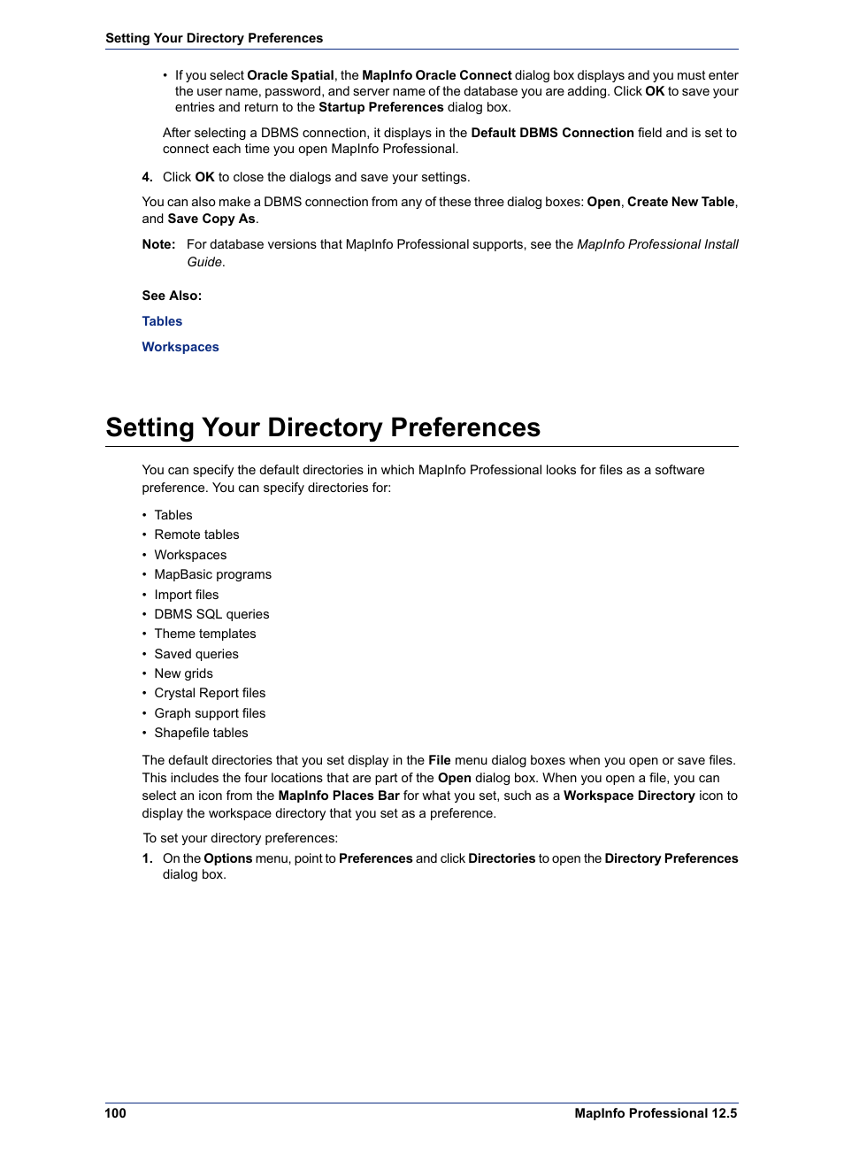 Setting your directory preferences | Pitney Bowes MapInfo Professional User Manual | Page 100 / 540