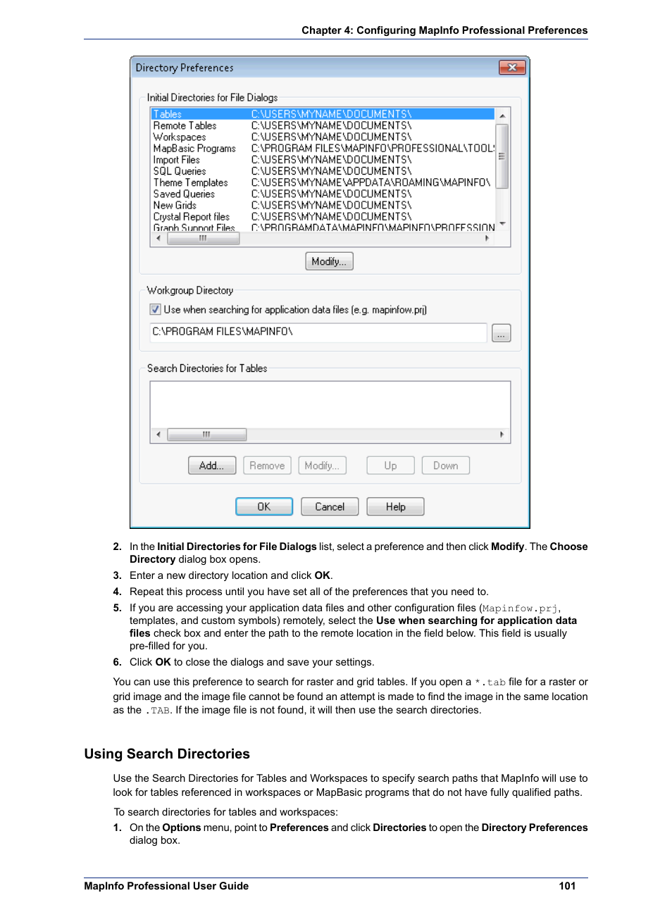Using search directories | Pitney Bowes MapInfo Professional User Manual | Page 101 / 540