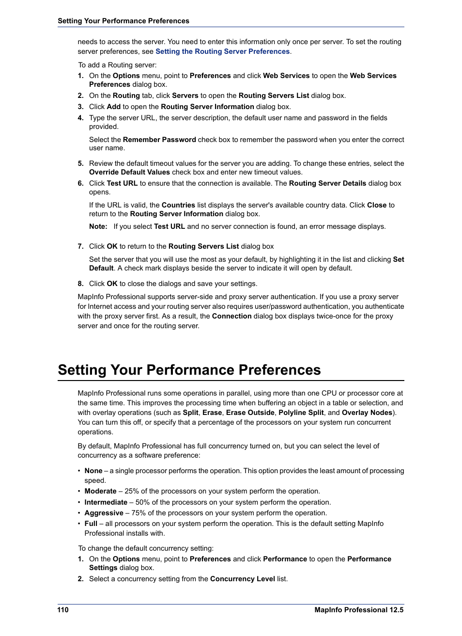 Setting your performance preferences, Setting your performance, Preferences | Pitney Bowes MapInfo Professional User Manual | Page 110 / 540