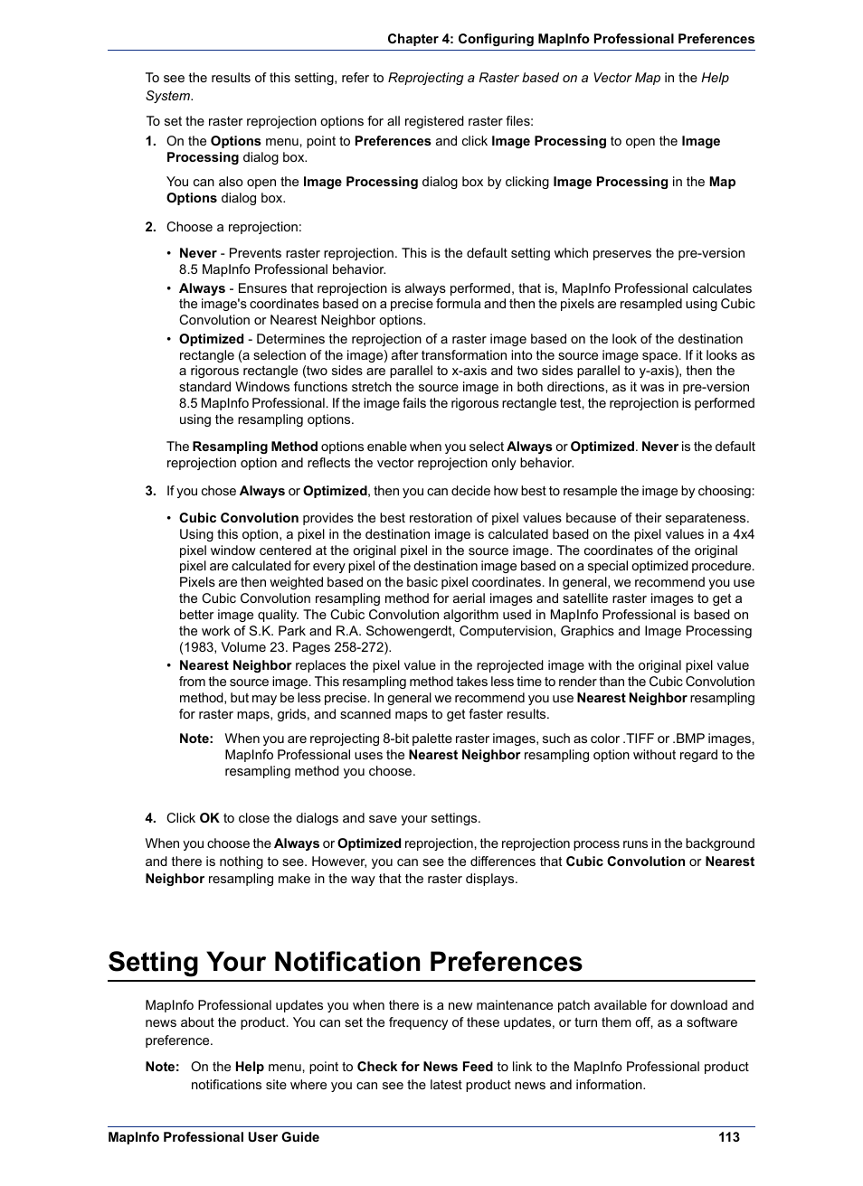 Setting your notification preferences | Pitney Bowes MapInfo Professional User Manual | Page 113 / 540