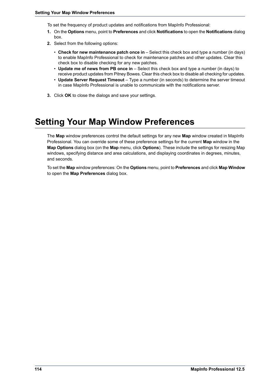 Setting your map window preferences | Pitney Bowes MapInfo Professional User Manual | Page 114 / 540