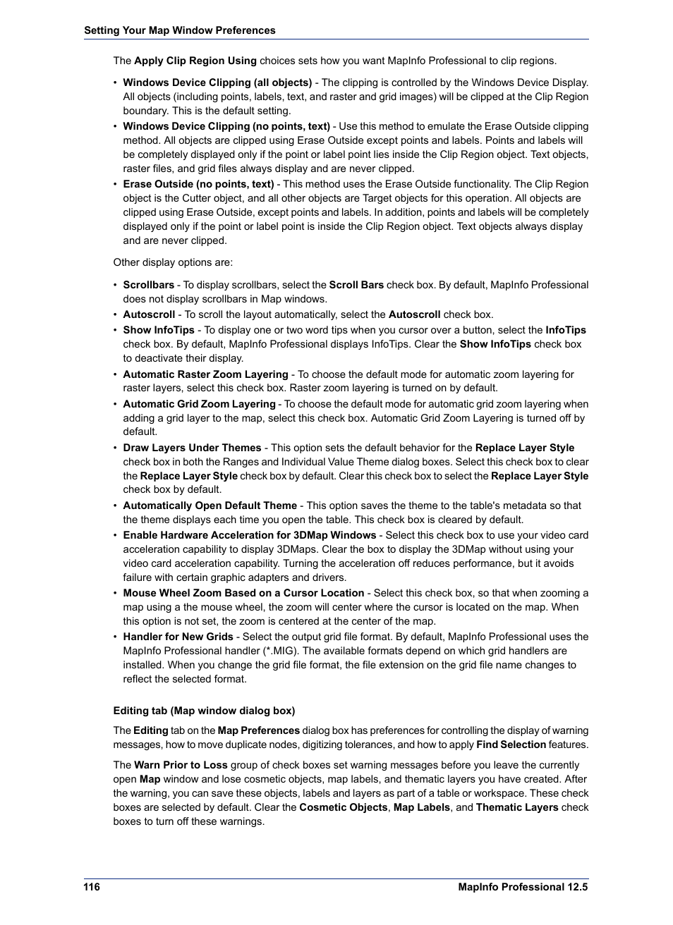Editing tab | Pitney Bowes MapInfo Professional User Manual | Page 116 / 540