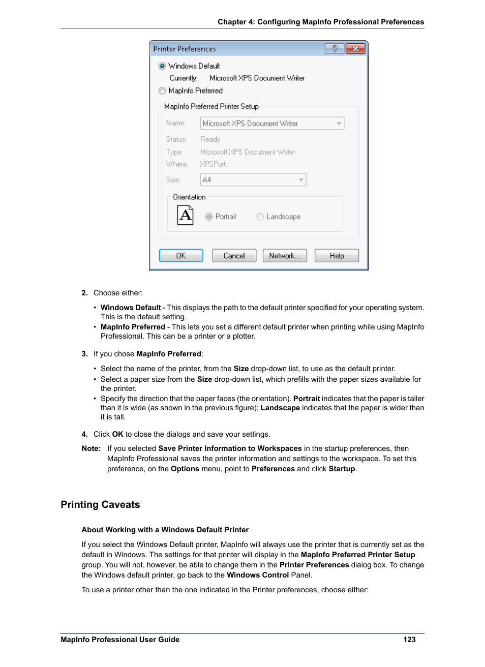 Printing caveats | Pitney Bowes MapInfo Professional User Manual | Page 123 / 540