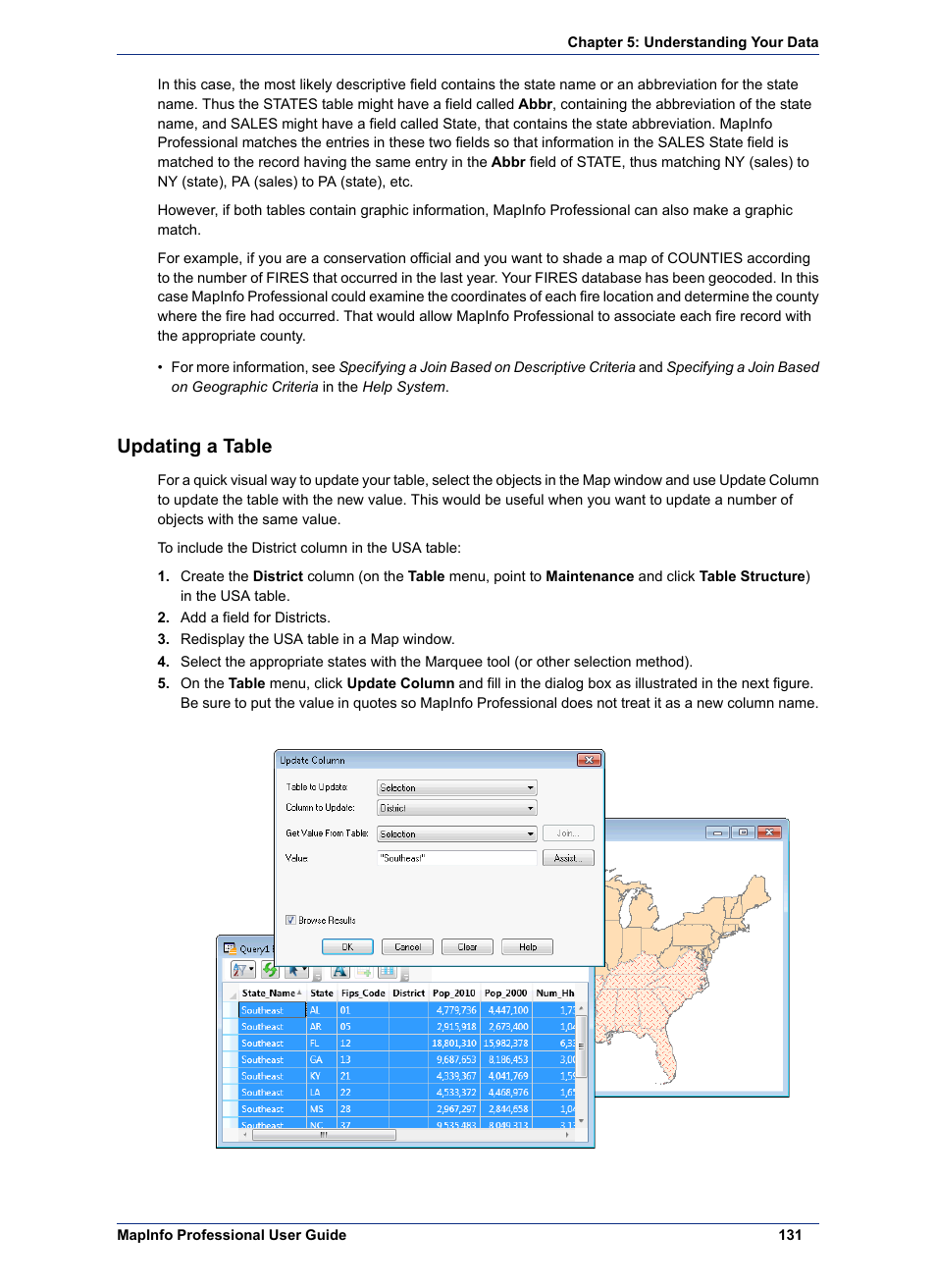 Updating a table | Pitney Bowes MapInfo Professional User Manual | Page 131 / 540