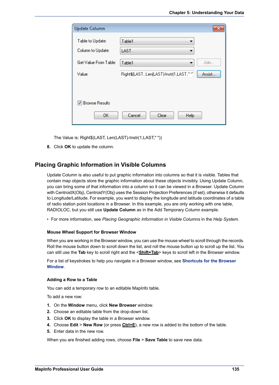 Placing graphic information in visible columns | Pitney Bowes MapInfo Professional User Manual | Page 135 / 540