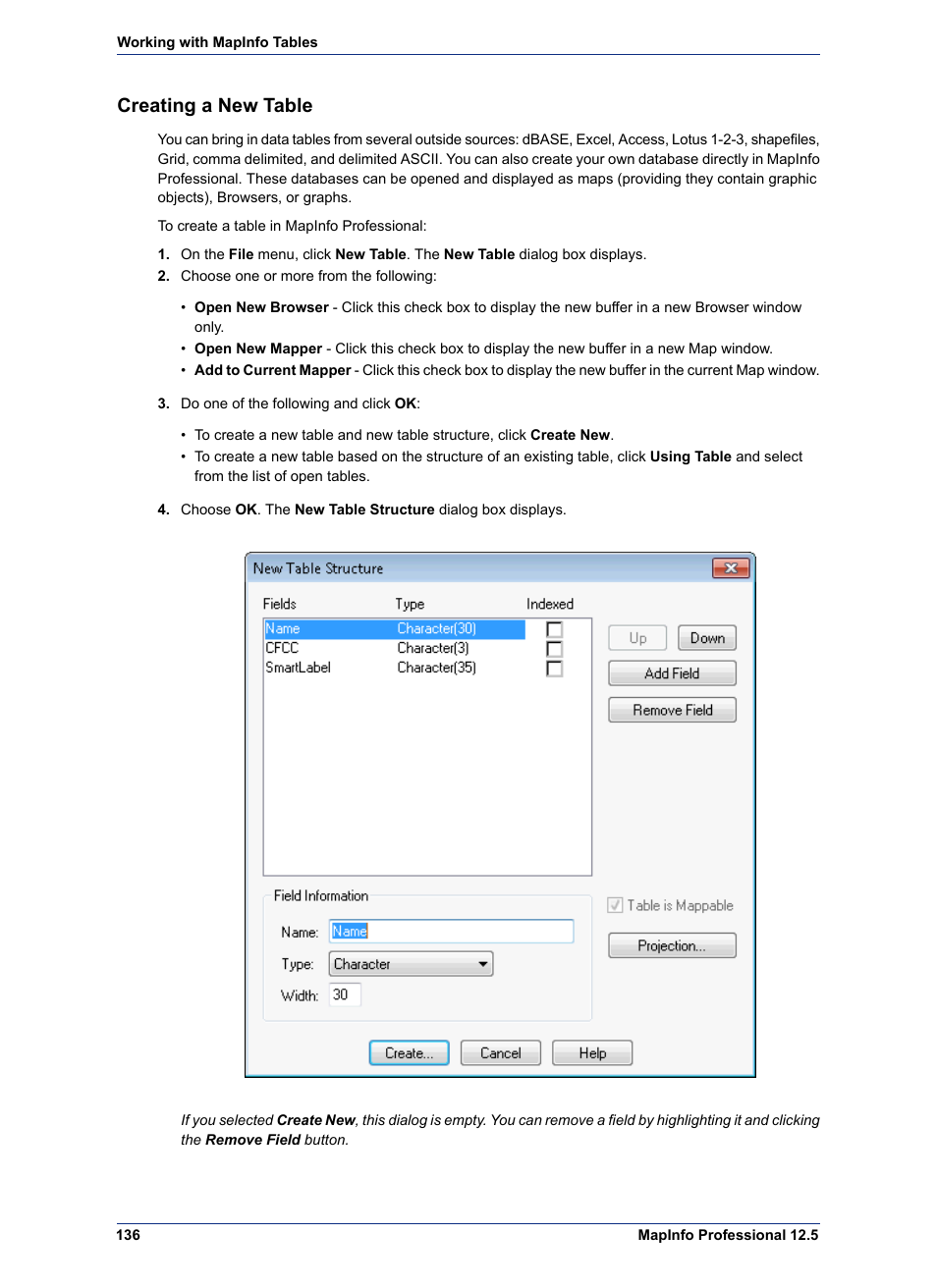 Creating a new table | Pitney Bowes MapInfo Professional User Manual | Page 136 / 540