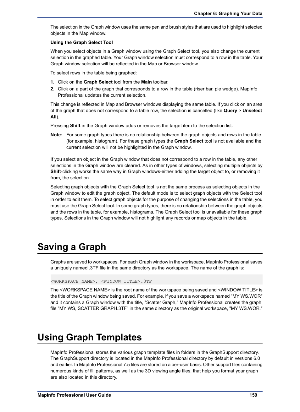 Saving a graph, Using graph templates | Pitney Bowes MapInfo Professional User Manual | Page 159 / 540