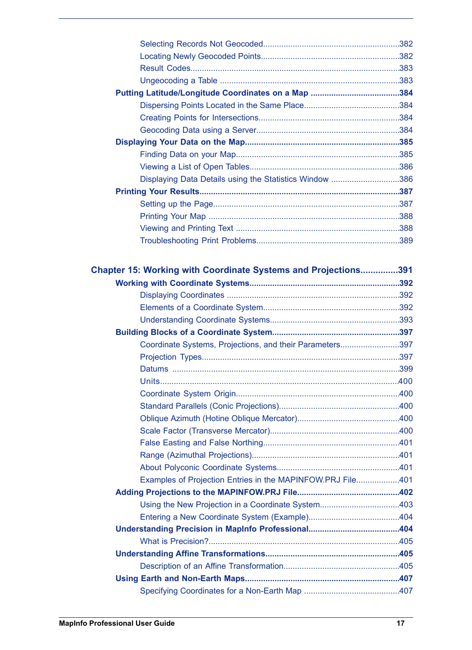 Pitney Bowes MapInfo Professional User Manual | Page 17 / 540