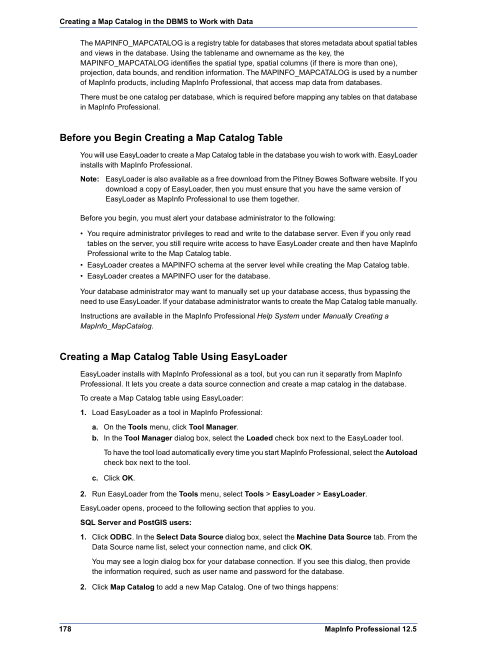 Before you begin creating a map catalog table, Creating a map catalog table using easyloader, Creating a map catalog table using | Easyloader | Pitney Bowes MapInfo Professional User Manual | Page 178 / 540