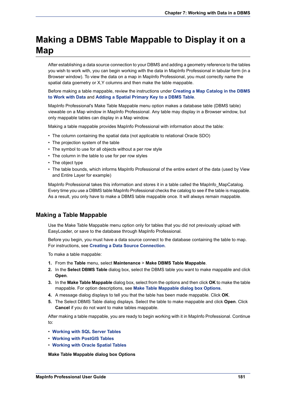 Making a table mappable | Pitney Bowes MapInfo Professional User Manual | Page 181 / 540