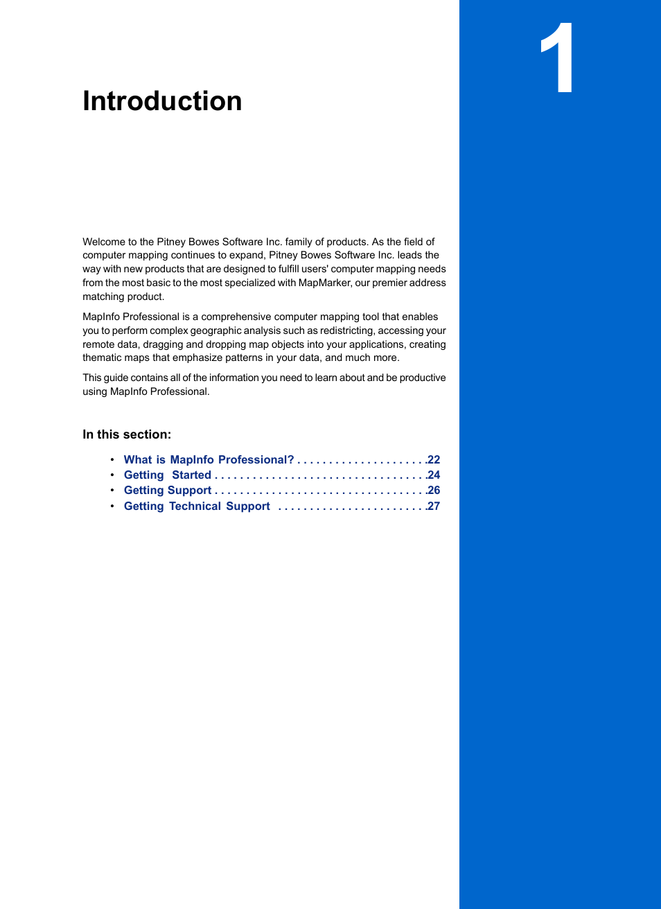 Introduction, Chapter 1: introduction | Pitney Bowes MapInfo Professional User Manual | Page 21 / 540