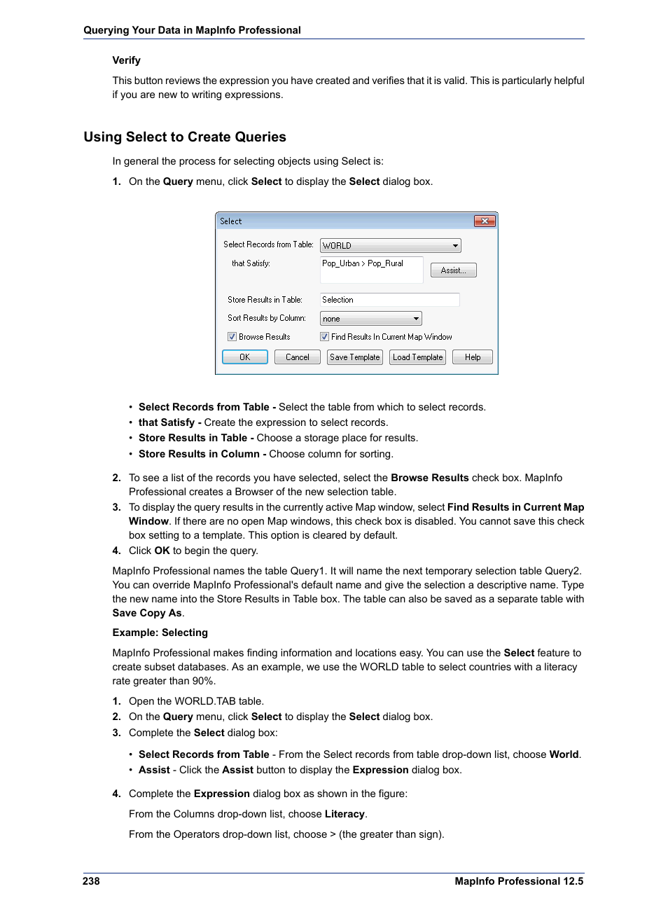 Using select to create queries | Pitney Bowes MapInfo Professional User Manual | Page 238 / 540