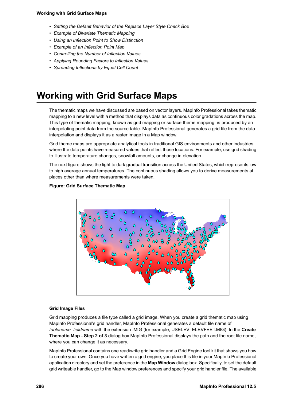 Working with grid surface maps | Pitney Bowes MapInfo Professional User Manual | Page 286 / 540