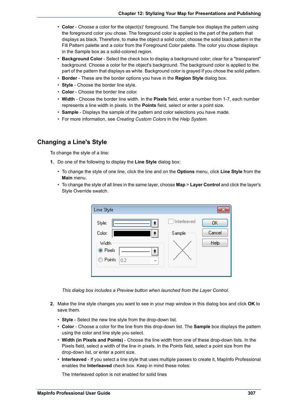Changing a line's style | Pitney Bowes MapInfo Professional User Manual | Page 307 / 540