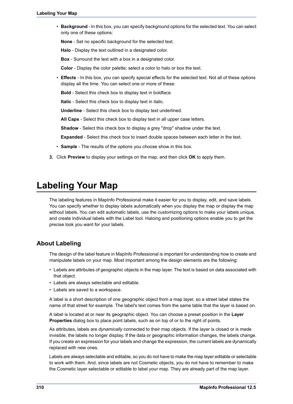 Labeling your map, About labeling | Pitney Bowes MapInfo Professional User Manual | Page 310 / 540