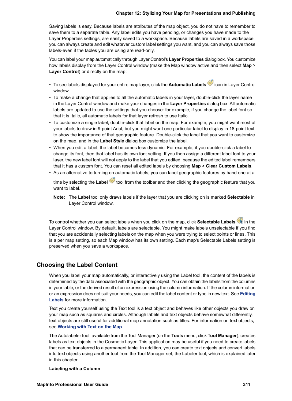 Choosing the label content | Pitney Bowes MapInfo Professional User Manual | Page 311 / 540