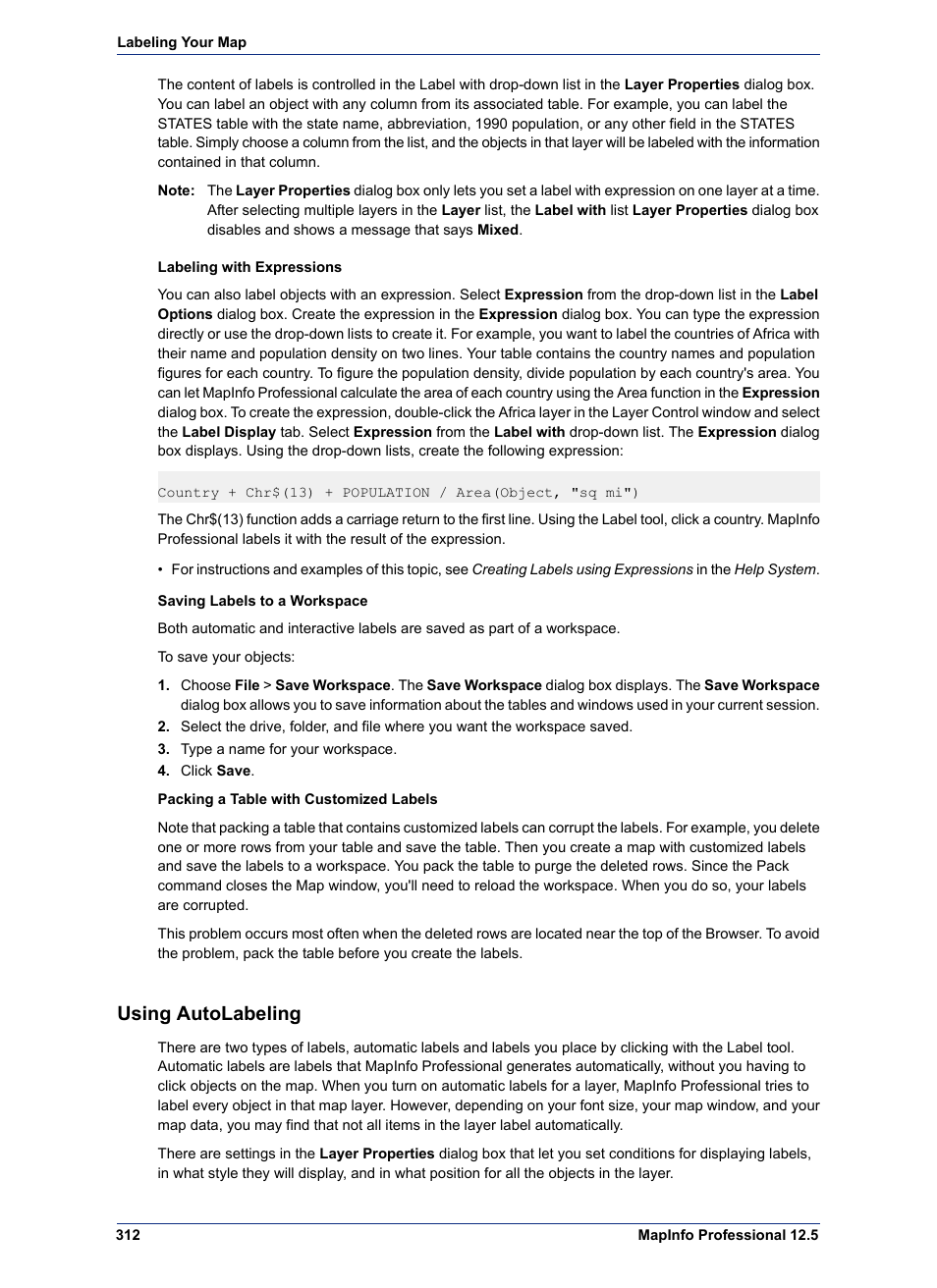 Using autolabeling | Pitney Bowes MapInfo Professional User Manual | Page 312 / 540