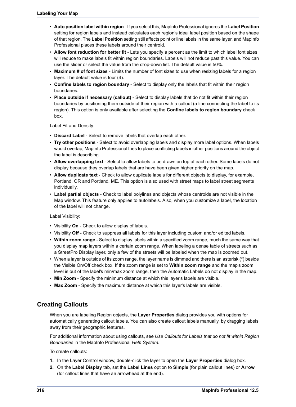 Creating callouts | Pitney Bowes MapInfo Professional User Manual | Page 316 / 540