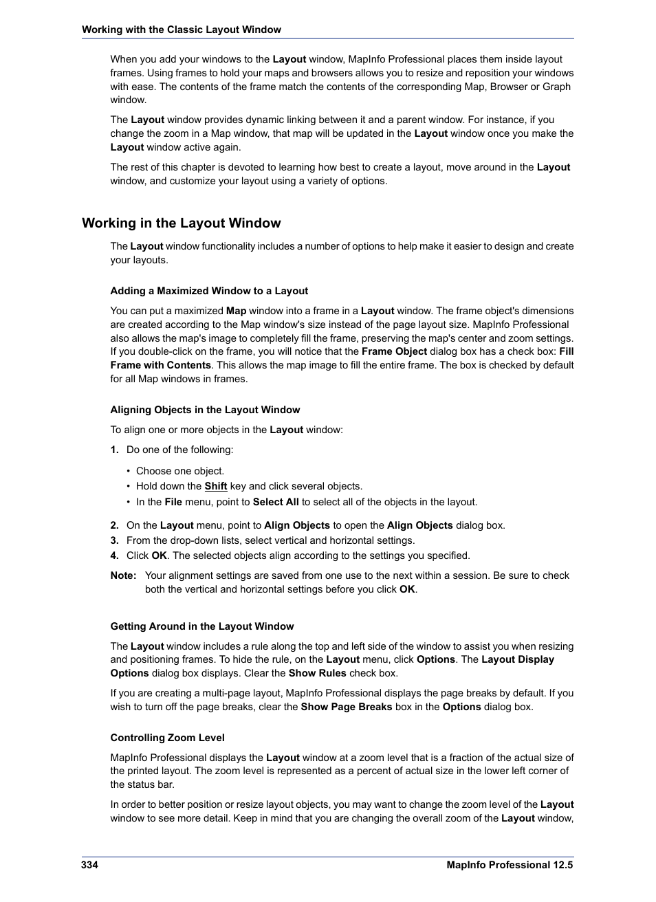Working in the layout window | Pitney Bowes MapInfo Professional User Manual | Page 334 / 540