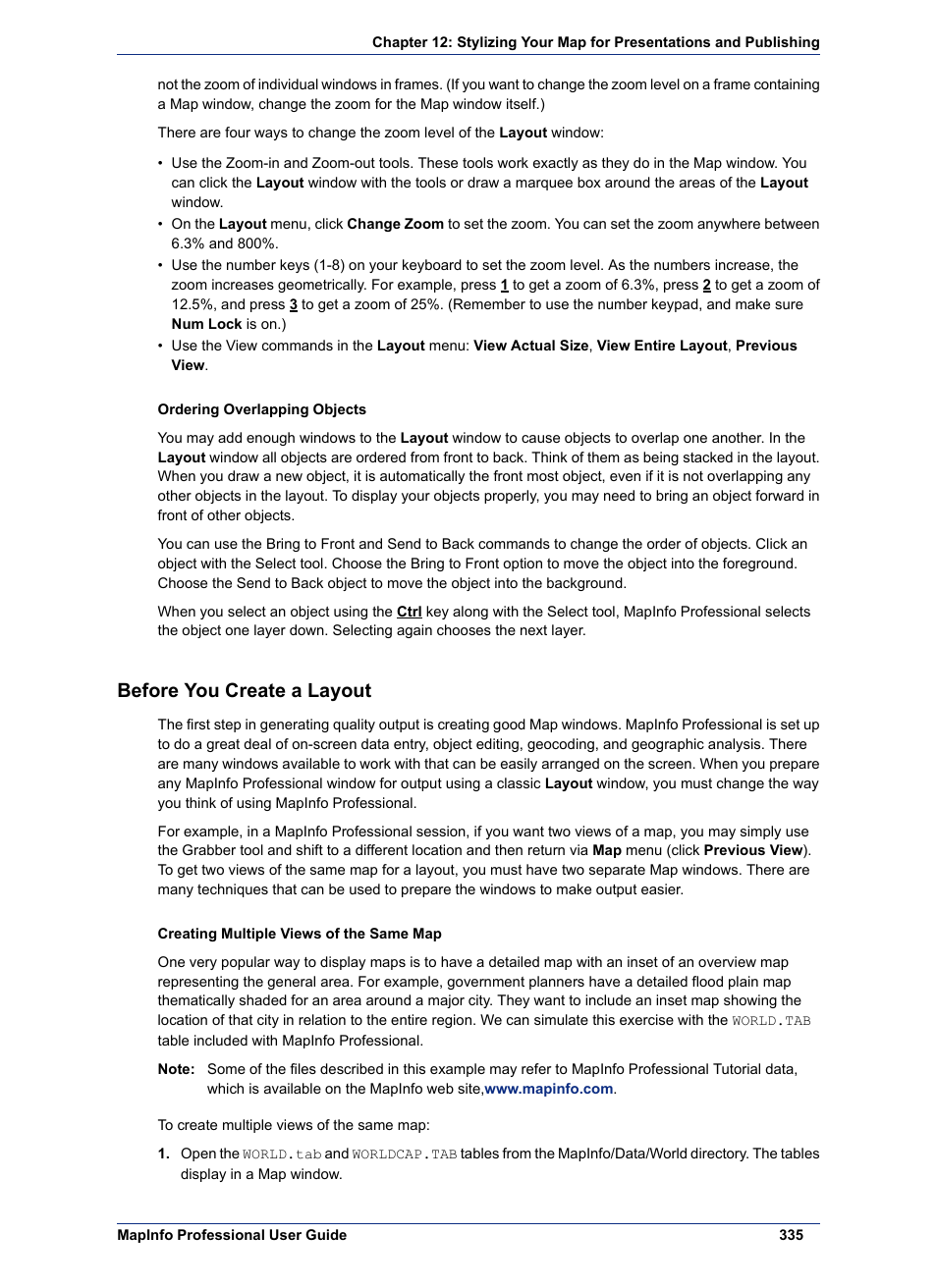 Before you create a layout | Pitney Bowes MapInfo Professional User Manual | Page 335 / 540