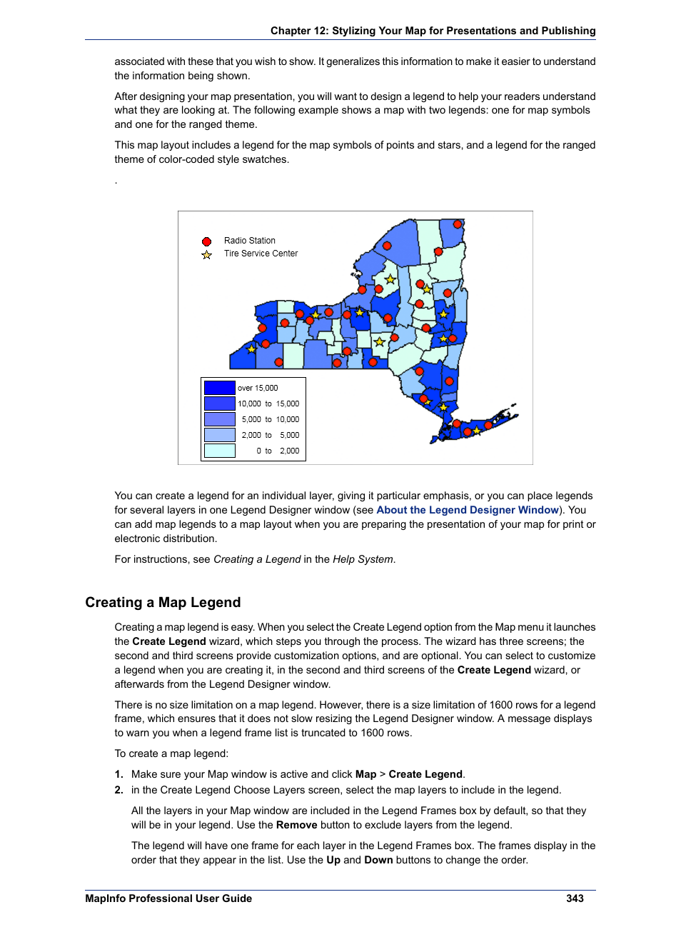 Creating a map legend | Pitney Bowes MapInfo Professional User Manual | Page 343 / 540