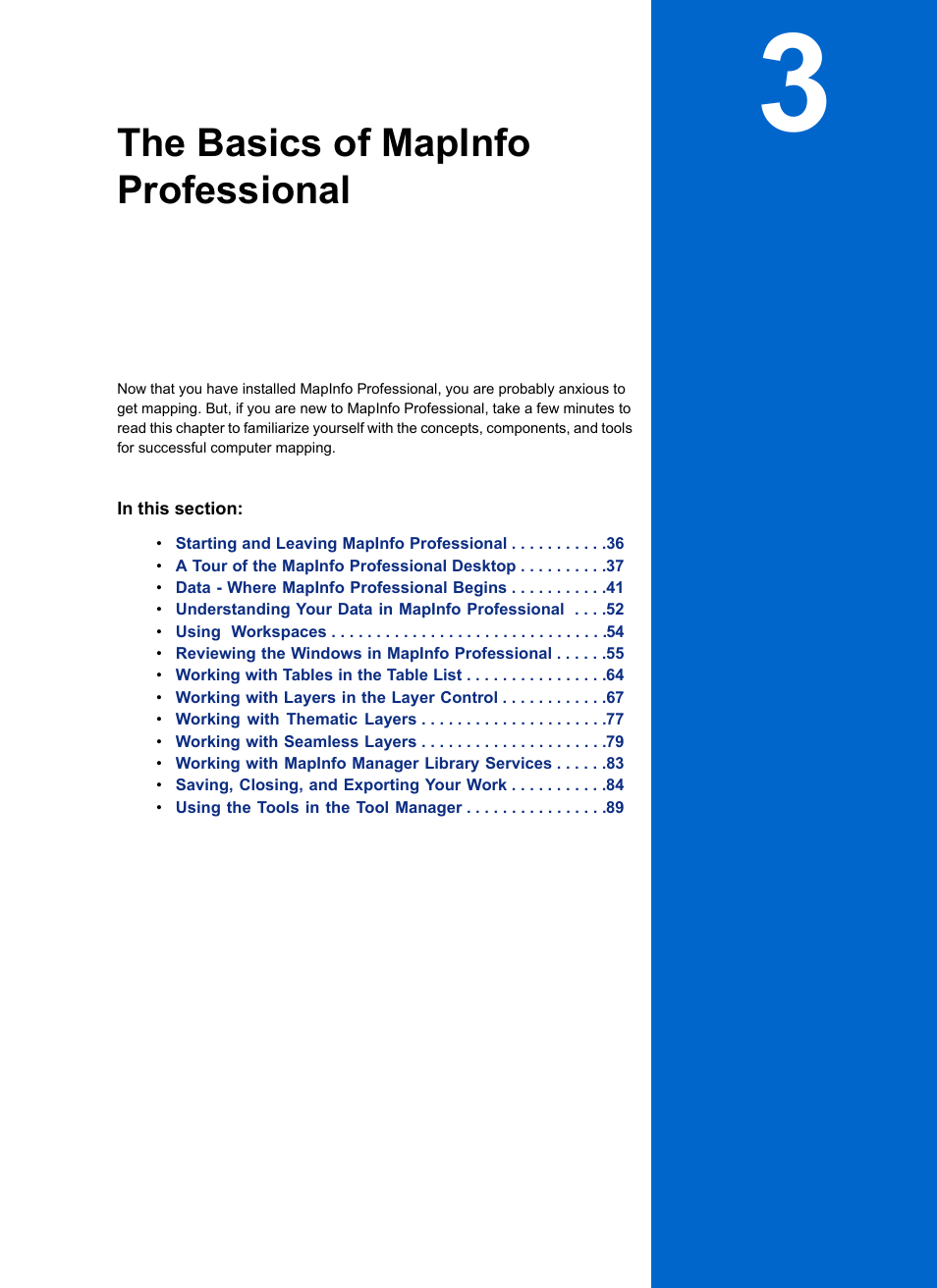 The basics of mapinfo professional, Chapter 3: the basics of mapinfo professional, The basics of mapinfo | Professional | Pitney Bowes MapInfo Professional User Manual | Page 35 / 540