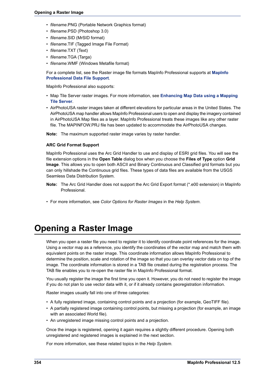 Opening a raster image | Pitney Bowes MapInfo Professional User Manual | Page 354 / 540