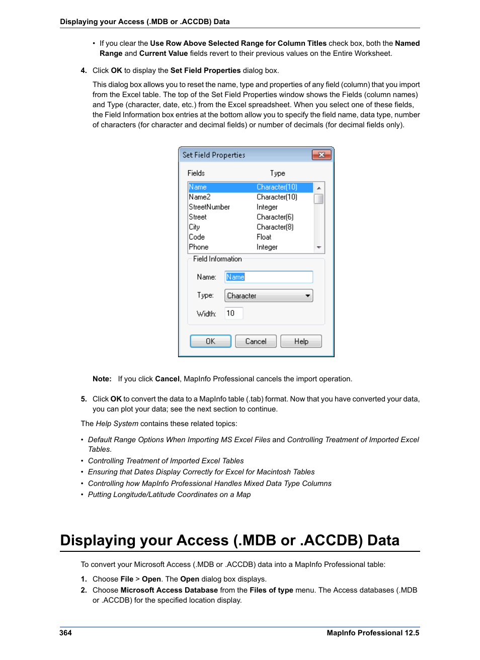 Displaying your access (.mdb or .accdb) data | Pitney Bowes MapInfo Professional User Manual | Page 364 / 540
