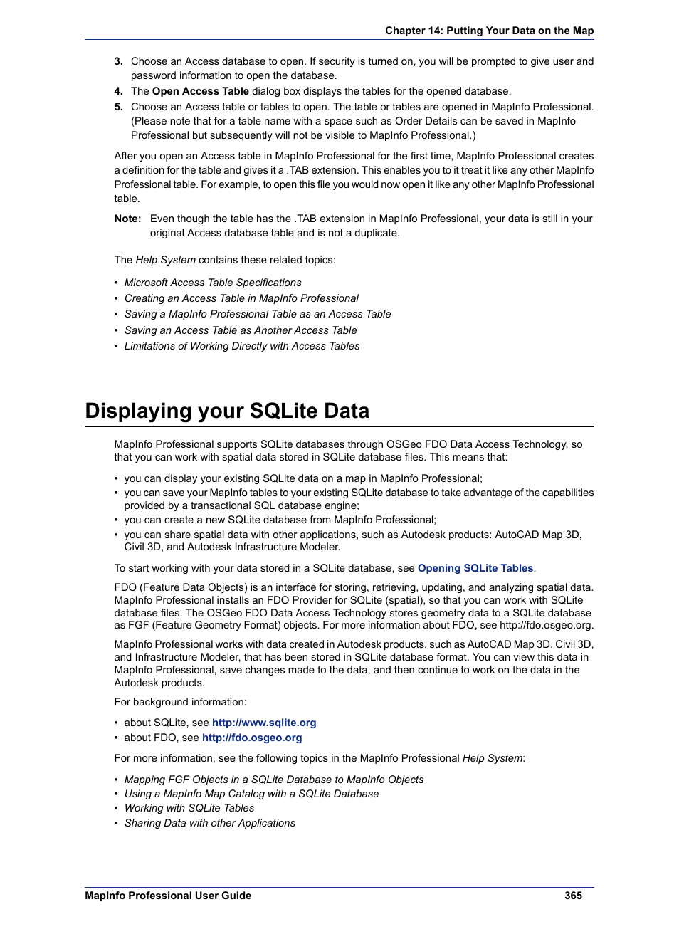 Displaying your sqlite data | Pitney Bowes MapInfo Professional User Manual | Page 365 / 540