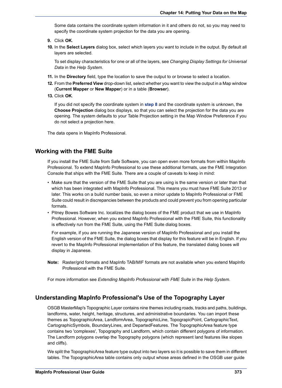 Working with the fme suite | Pitney Bowes MapInfo Professional User Manual | Page 373 / 540
