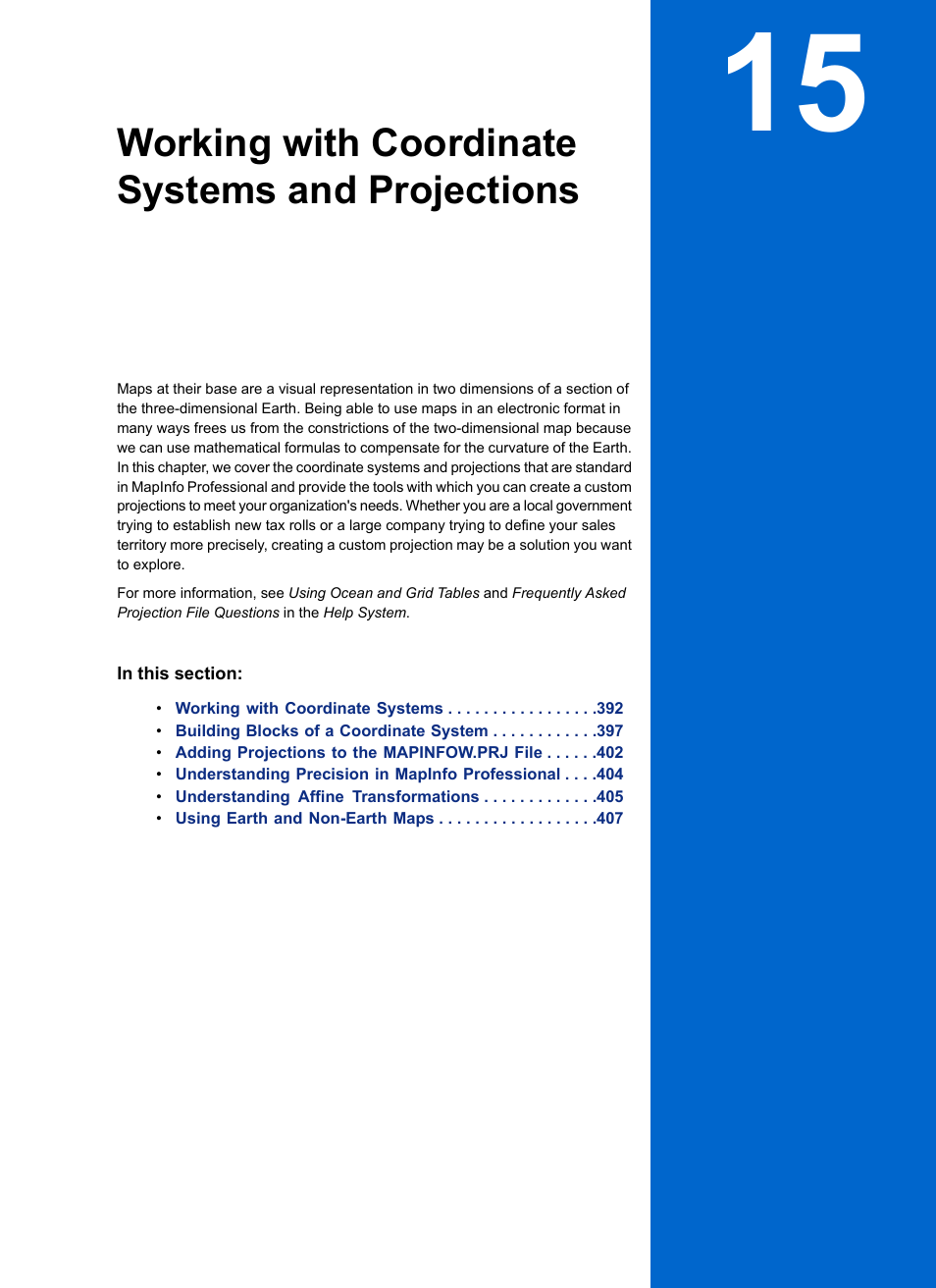 Working with coordinate systems and projections | Pitney Bowes MapInfo Professional User Manual | Page 391 / 540