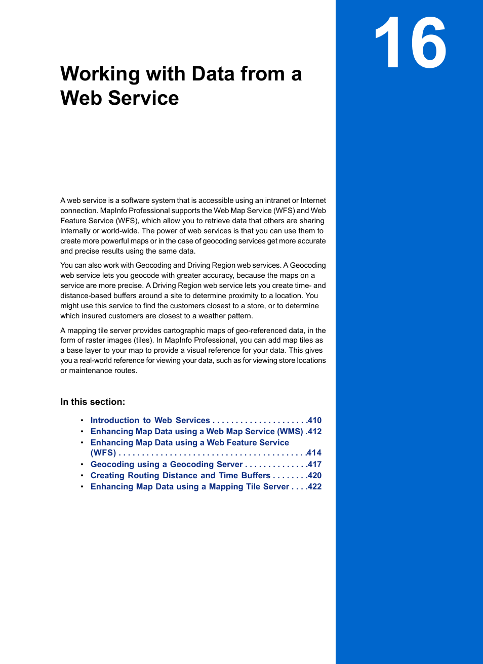 Working with data from a web service, Chapter 16: working with data from a web service | Pitney Bowes MapInfo Professional User Manual | Page 409 / 540