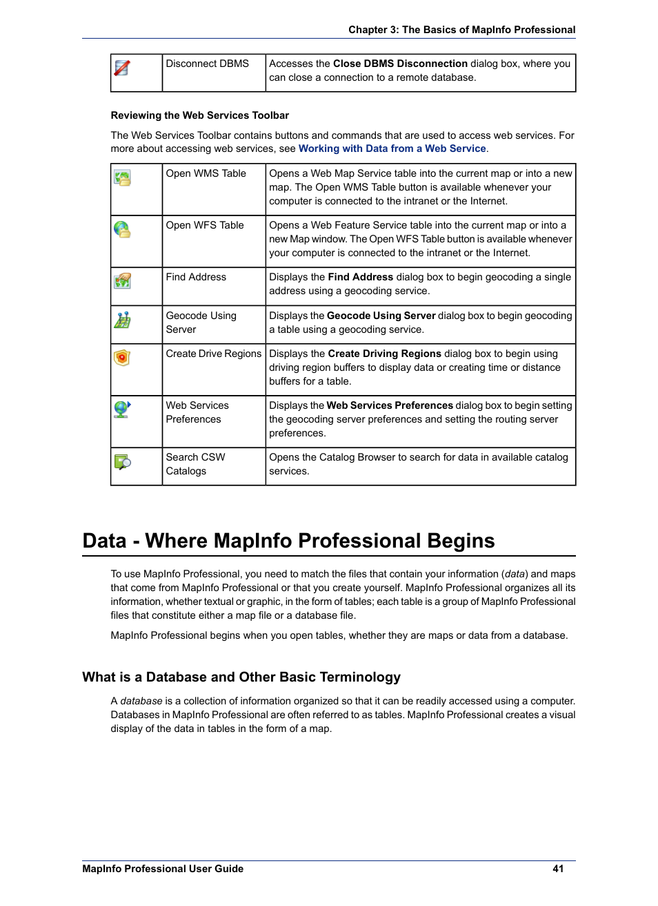 Data - where mapinfo professional begins, What is a database and other basic terminology | Pitney Bowes MapInfo Professional User Manual | Page 41 / 540
