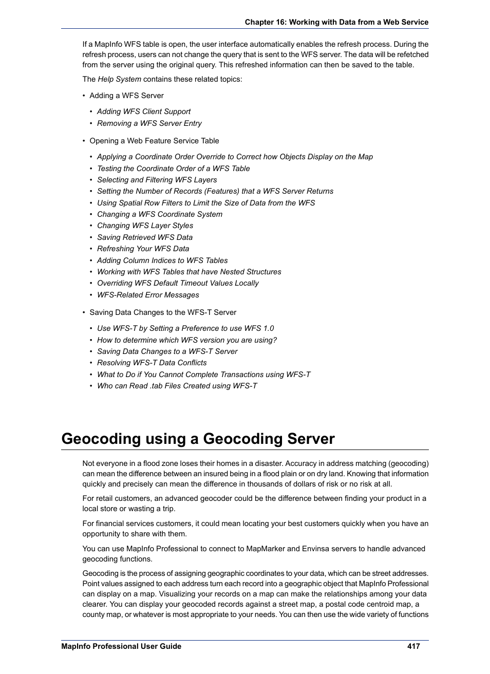 Geocoding using a geocoding server | Pitney Bowes MapInfo Professional User Manual | Page 417 / 540