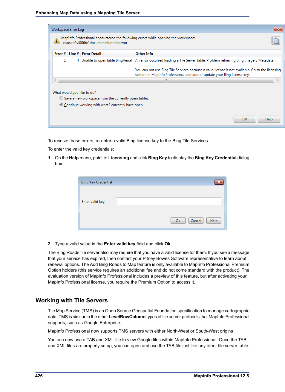 Working with tile servers | Pitney Bowes MapInfo Professional User Manual | Page 426 / 540