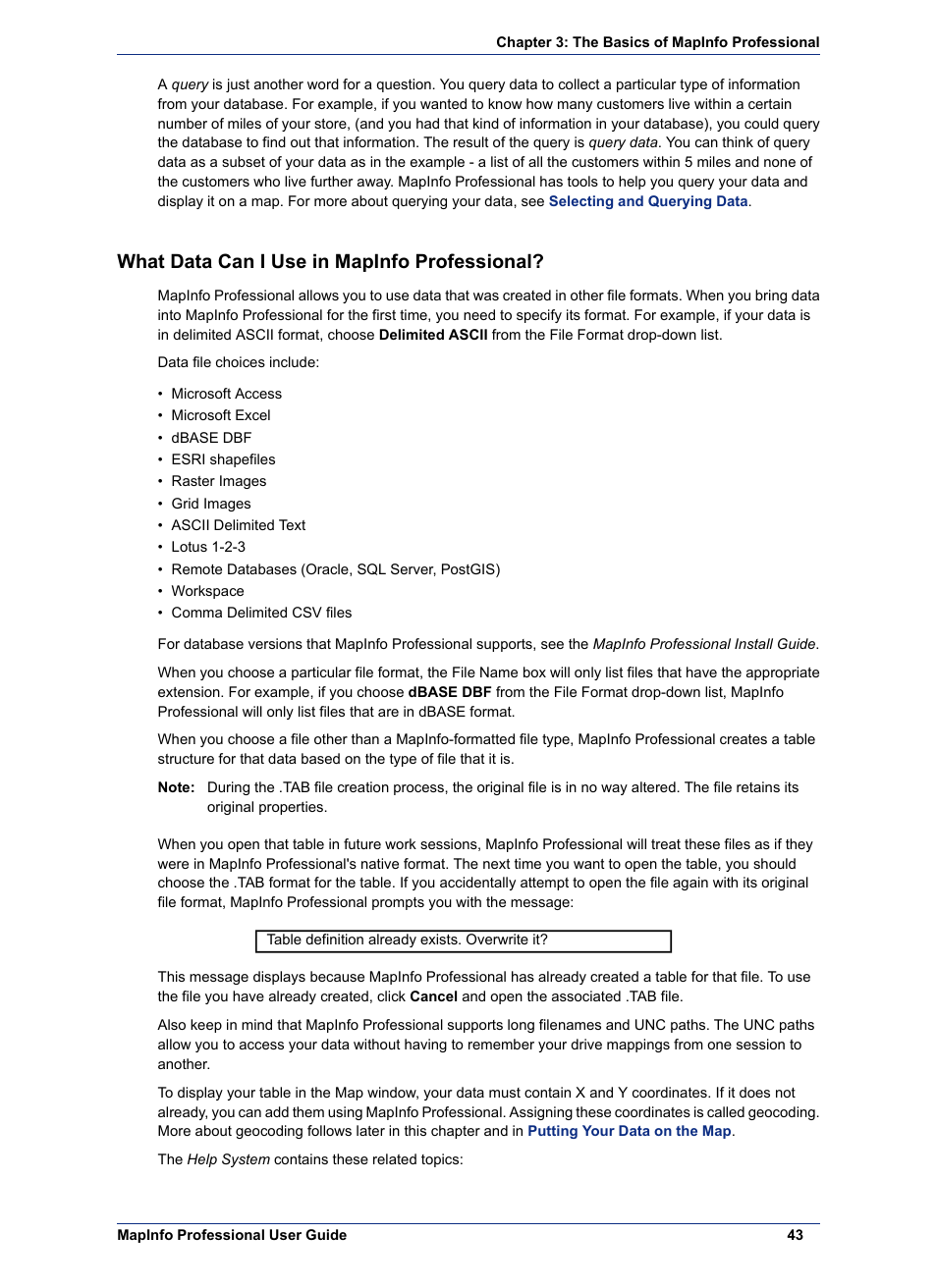 What data can i use in mapinfo professional | Pitney Bowes MapInfo Professional User Manual | Page 43 / 540